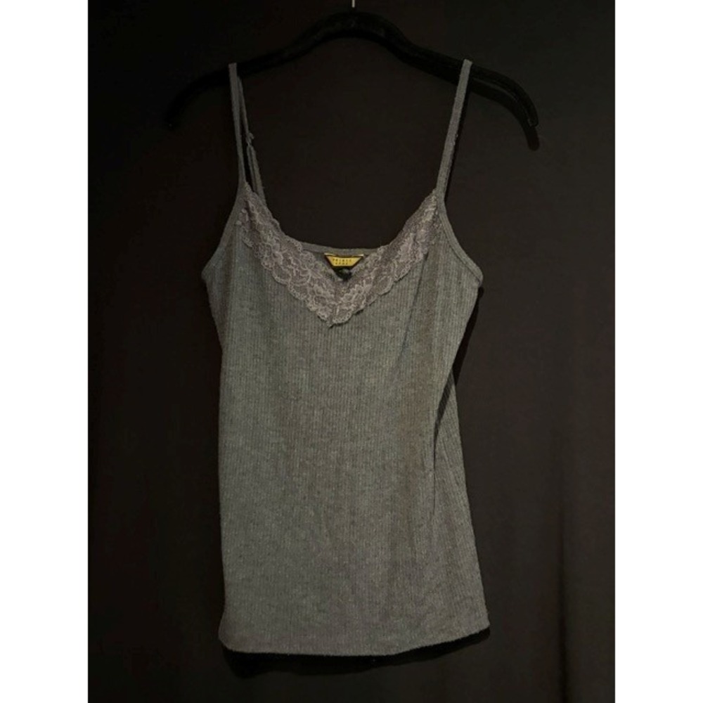 Women's Gray Prince & Fox Lace Neck Tank Top Size L